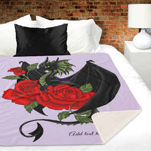 Mystical Black Dragon Red Roses Lavender Gothic Sherpa Blanket