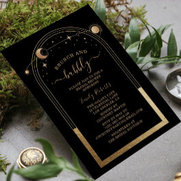 Mystical Black Gold Celestial Bridal Shower Invitation