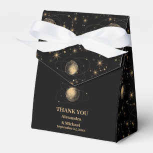 Mystical Black Gold Celestial Galaxy Wedding Favor Boxes