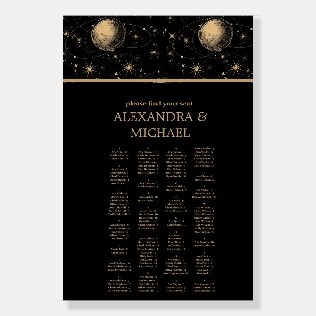 Mystical Black Gold Celestial Galaxy Wedding Foam Board (Front)