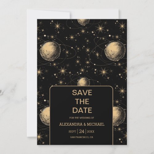 Mystical Black Gold Celestial Galaxy Wedding Save The Date