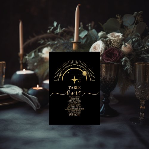 Mystical Black Gold Celestial Galaxy Wedding Table Number