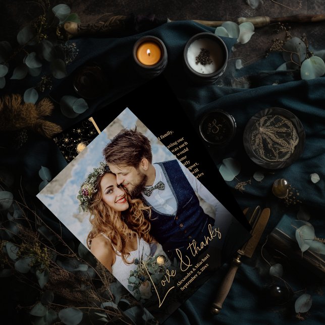 Mystical Black Gold Celestial Galaxy Wedding Thank You Card (Creator Uploaded)