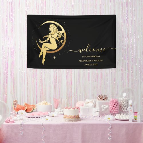 Mystical Black Gold Celestial Stars Wedding  Banner