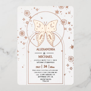 Mystical Black Gold Celestial Stars Wedding Foil Invitation