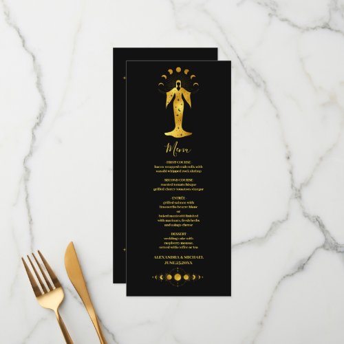 Mystical Black Gold Celestial Stars Wedding  Menu