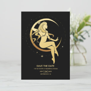 Mystical Black Gold Celestial Stars Wedding  Save  The Date