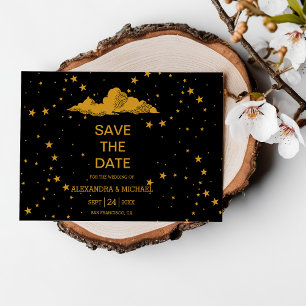 Mystical Black Gold Celestial Stars Wedding Save The Date