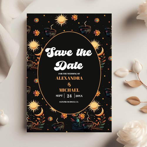 Mystical Black Gold Celestial Stars Wedding Save The Date