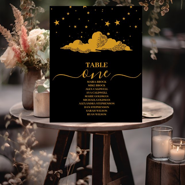Mystical Black Gold Celestial Stars Wedding  Table Number (Creator Uploaded)
