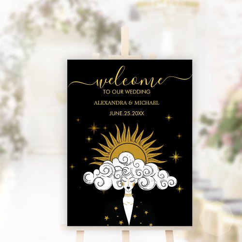 Mystical Black Gold Celestial Sun Wedding Foam Board