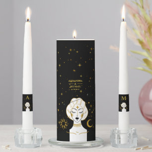 Mystical Black Gold Celestial Sun Wedding Unity Ca Candle Set