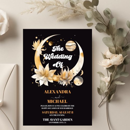 Mystical Black Gold Celestial Wedding Invitation