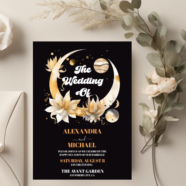 Mystical Black Gold Celestial Wedding Invitation (Creator Uploaded)