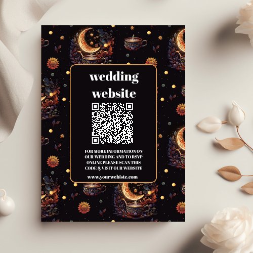 Mystical Black Gold Celestial Wedding qr code Enclosure Card
