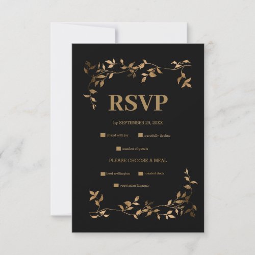 Mystical Black Gold Celestial  Wedding  RSVP Card