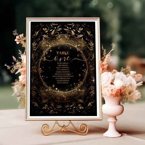 Mystical Black Gold Celestial Wedding  Table Number