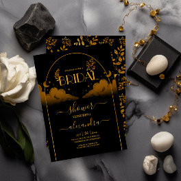 Mystical Black Gold Clouds Moon Bridal Invitation