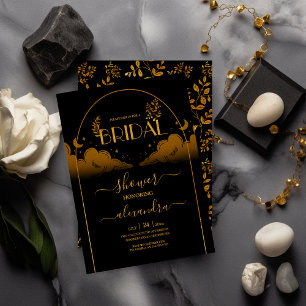 Mystical Black Gold Clouds Moon Bridal Invitation