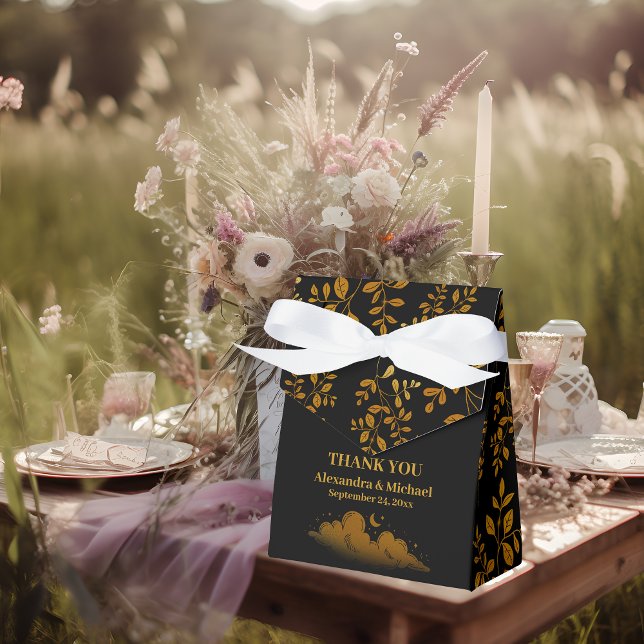 Mystical Black Gold Clouds Moon Wedding Favor Boxes (Creator Uploaded)