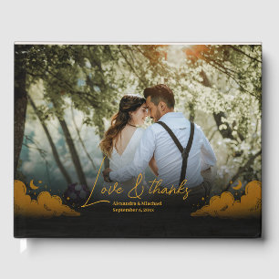 Mystical Black Gold Clouds Moon Wedding Guest Book
