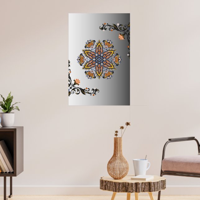 Mystical Black Gold Floral Mandala Poster (Living Room 3)