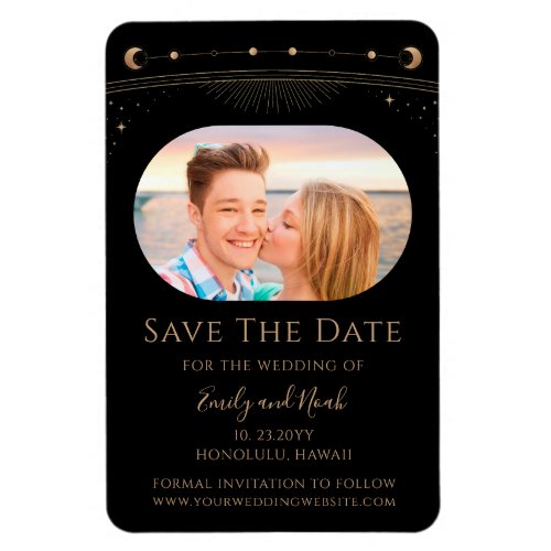Mystical Black Gold Sun Moon Star Save The Date Magnet