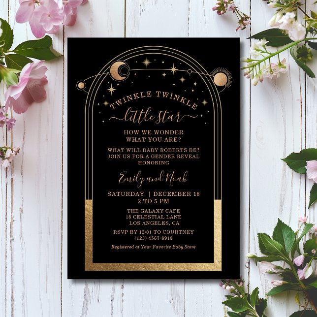 Mystical Black Gold Sun Moon Stars Baby Shower Invitation (Creator Uploaded)