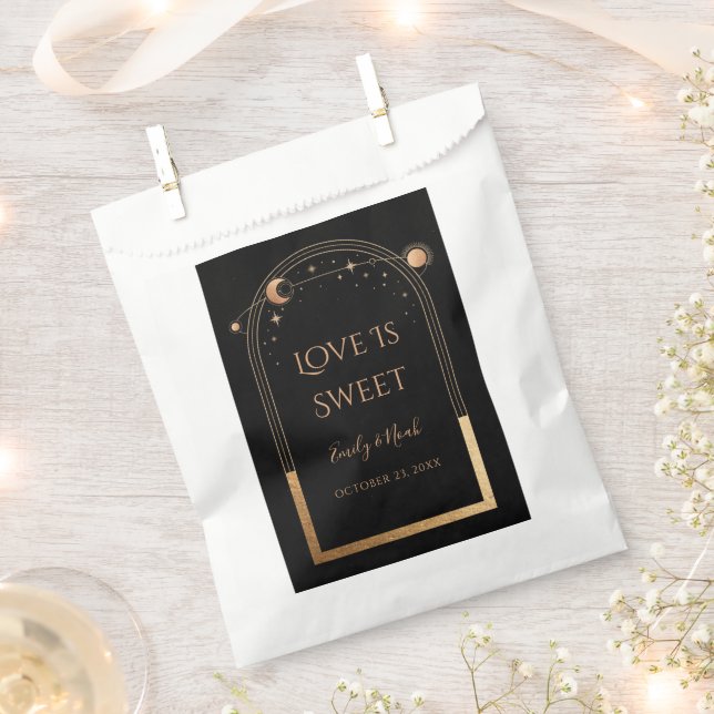 Mystical Black Gold Sun Moon Stars Wedding Favor Bag (Clipped)