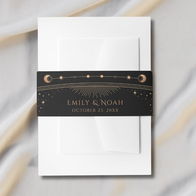Mystical Black Gold Sun Moon Stars Wedding Invitat Invitation Belly Band (Creator Uploaded)