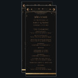 Mystical Black Gold Sun Moon Stars Wedding Program<br><div class="desc">Mystical Black Gold Sun Moon Stars Wedding Program features gold sun, moon and stars with a golden frame on a black background with your order of ceremony on the front and wedding party and thank you on the reverse in modern gold script. Personalize by editing the text in the text...</div>
