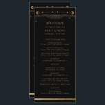 Mystical Black Gold Sun Moon Stars Wedding Program<br><div class="desc">Mystical Black Gold Sun Moon Stars Wedding Program features gold sun, moon and stars with a golden frame on a black background with your order of ceremony on the front and wedding party and thank you on the reverse in modern gold script. Personalize by editing the text in the text...</div>