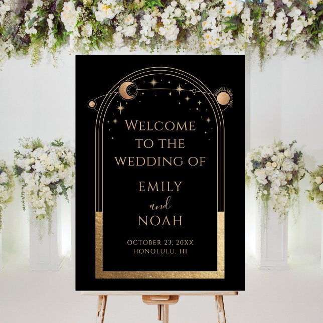 Mystical Black Gold Sun Moon Stars Welcome Sign (Creator Uploaded)