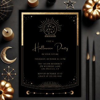 Mystical Black Gold Tarot Halloween Invitation