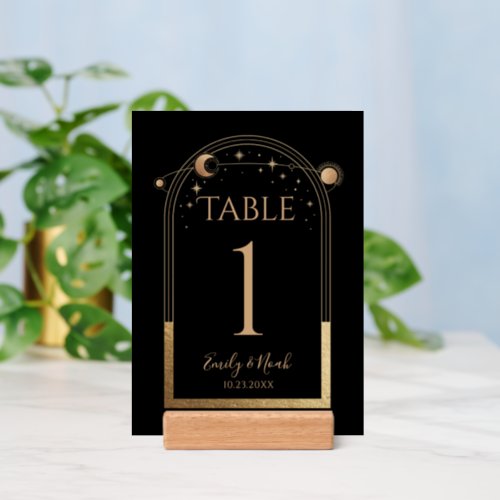 Mystical Black Gold Wedding Table Numbers Holder