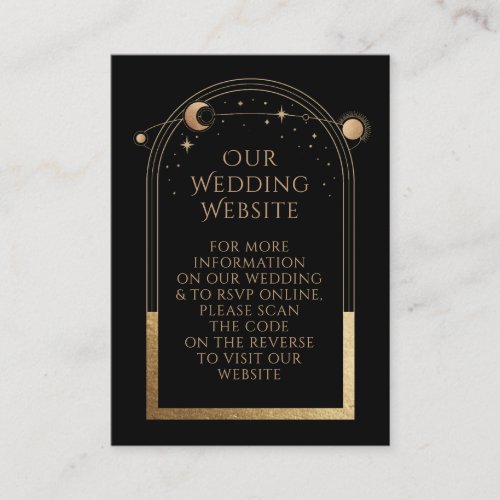 Mystical Black Gold Wedding Website RSVP QR Code Enclosure Card