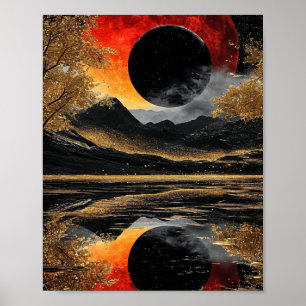 🌑 Mystical Black Moon Abstract Glow ✨ Celestial  Poster