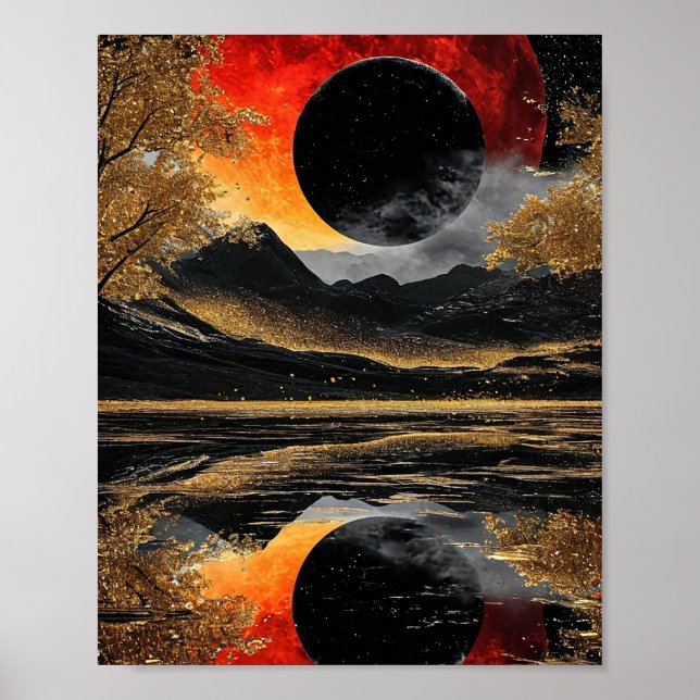 🌑 Mystical Black Moon Abstract Glow ✨ Celestial  Poster (Front)