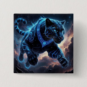 Mystical Black Panther with Glowing Patterns Button