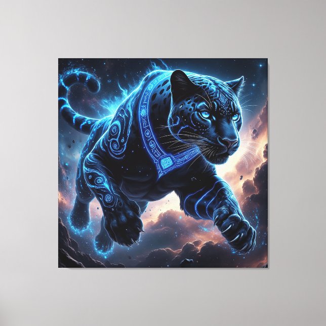 Mystical Black Panther with Glowing Patterns Canvas Print (Front)