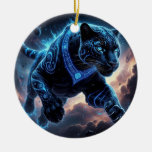 Mystical Black Panther with Glowing Patterns Ceramic Ornament