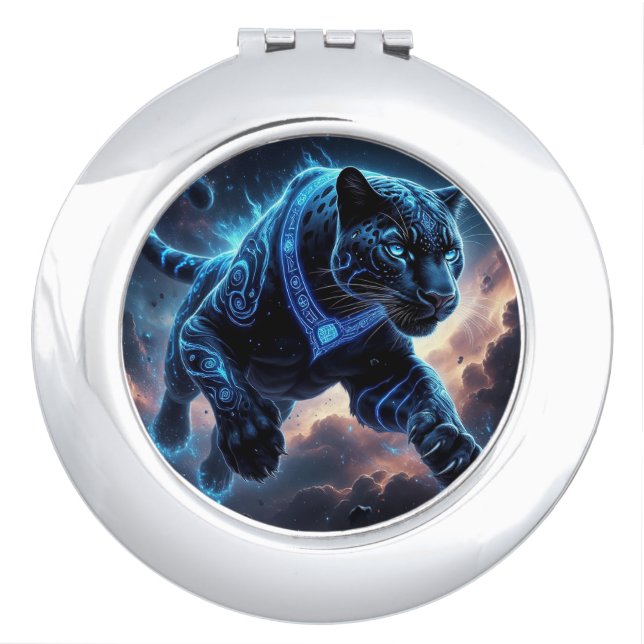 Mystical Black Panther with Glowing Patterns Compact Mirror (Front)