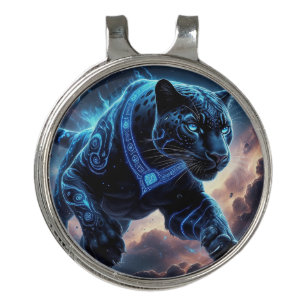 Mystical Black Panther with Glowing Patterns Golf Hat Clip