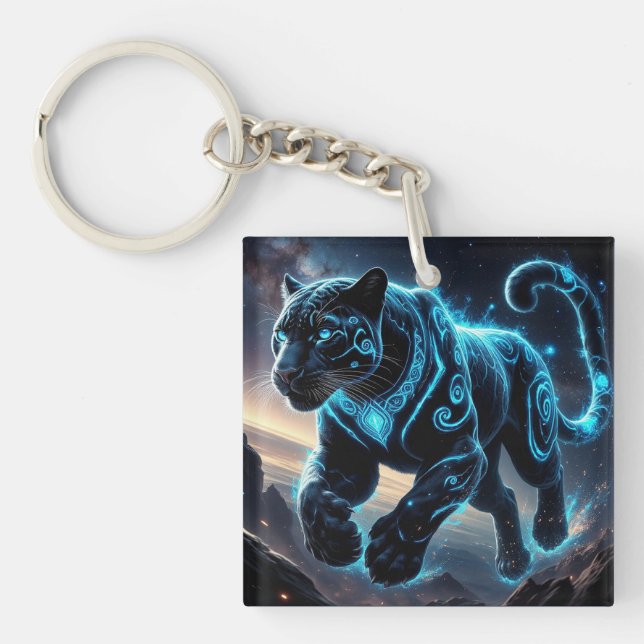 Mystical Black Panther with Glowing Patterns Keychain (Front)