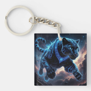 Mystical Black Panther with Glowing Patterns Keychain