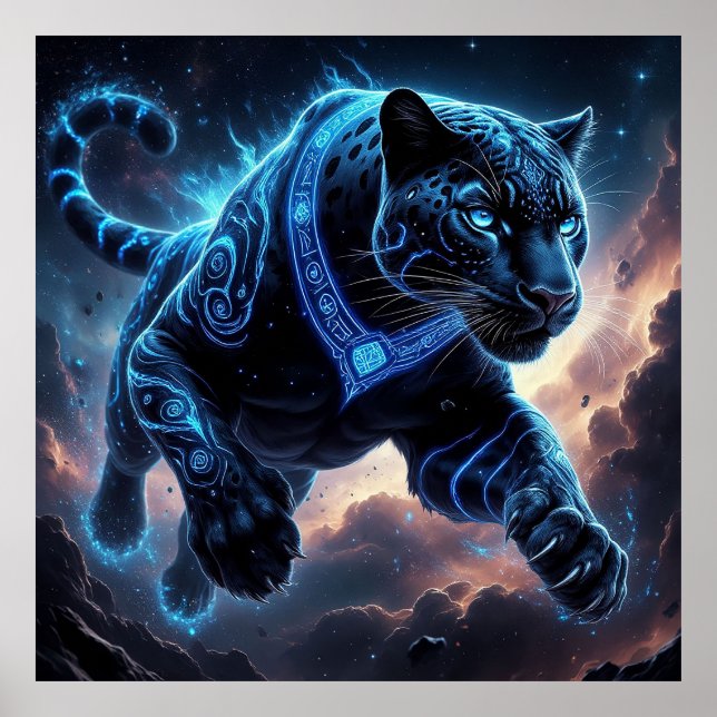 Mystical Black Panther with Glowing Patterns Poster (Front)