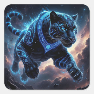 Mystical Black Panther with Glowing Patterns Square Sticker