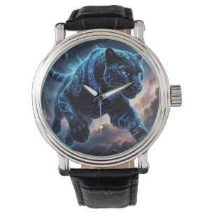 Mystical Black Panther with Glowing Patterns Watch