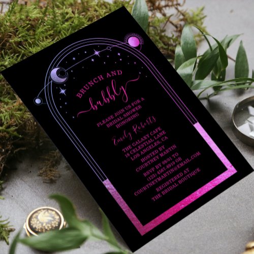 Mystical Black Purple Celestial Bridal Shower Invitation