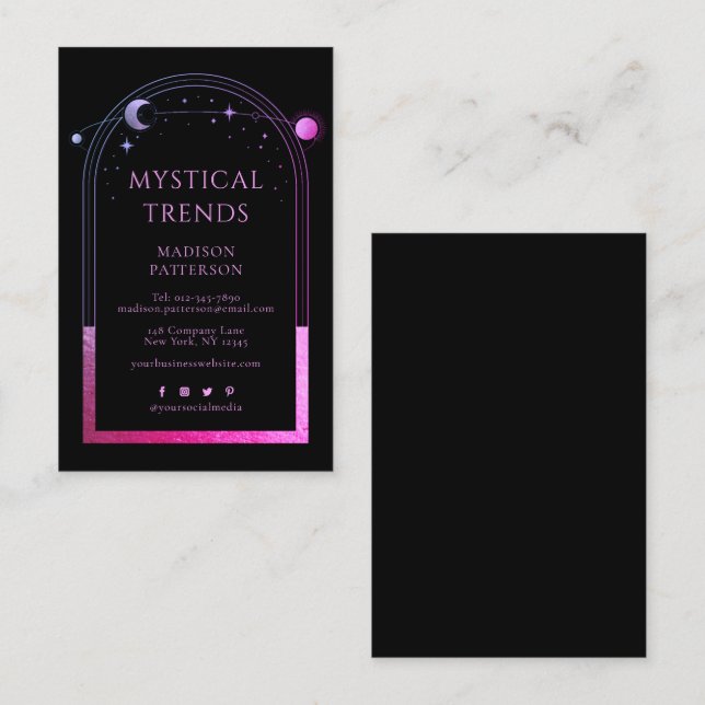Mystical Black Purple Sun Moon Astronomy Space Business Card (Front/Back)